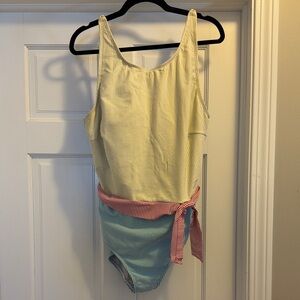Lands' End Striped Swimsuit with Belt